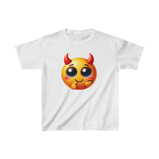 Emoji con cuernos | Camiseta de algodón pesado para niños