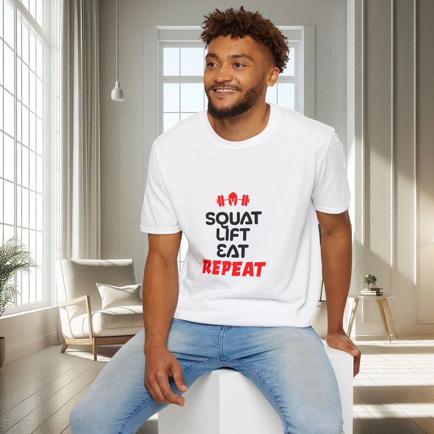 Squat Lift Eat Repeat | T-shirt doux unisexe