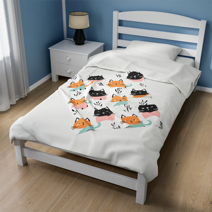 Kitty Pattern | Kid's Velveteen Plush Blanket