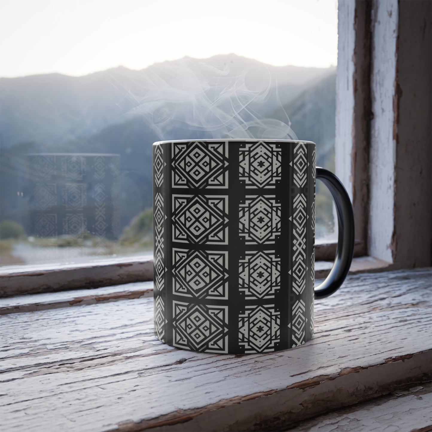 Black, White Geometric Pattern | Color Morphing Mug, 11oz