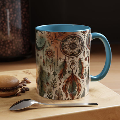 Dreamcatchers, Feathers, and Crescent Moon | Accent Coffee Mug (11oz)