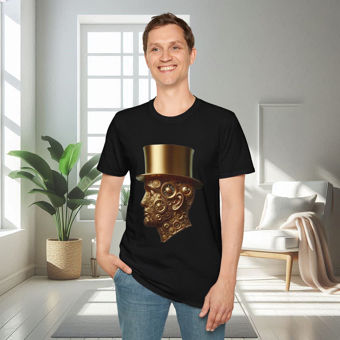 T-shirt unisexe doux avec visage d'homme métallique