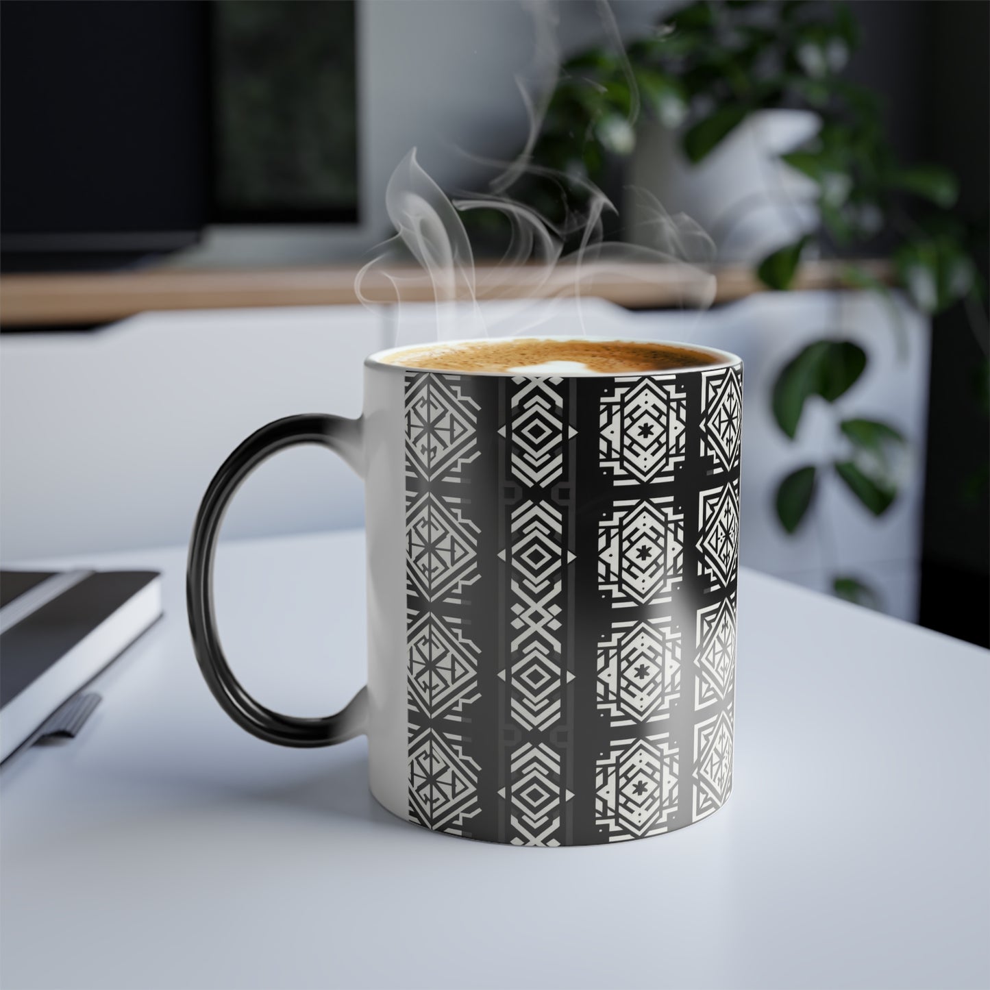 Black, White Geometric Pattern | Color Morphing Mug, 11oz