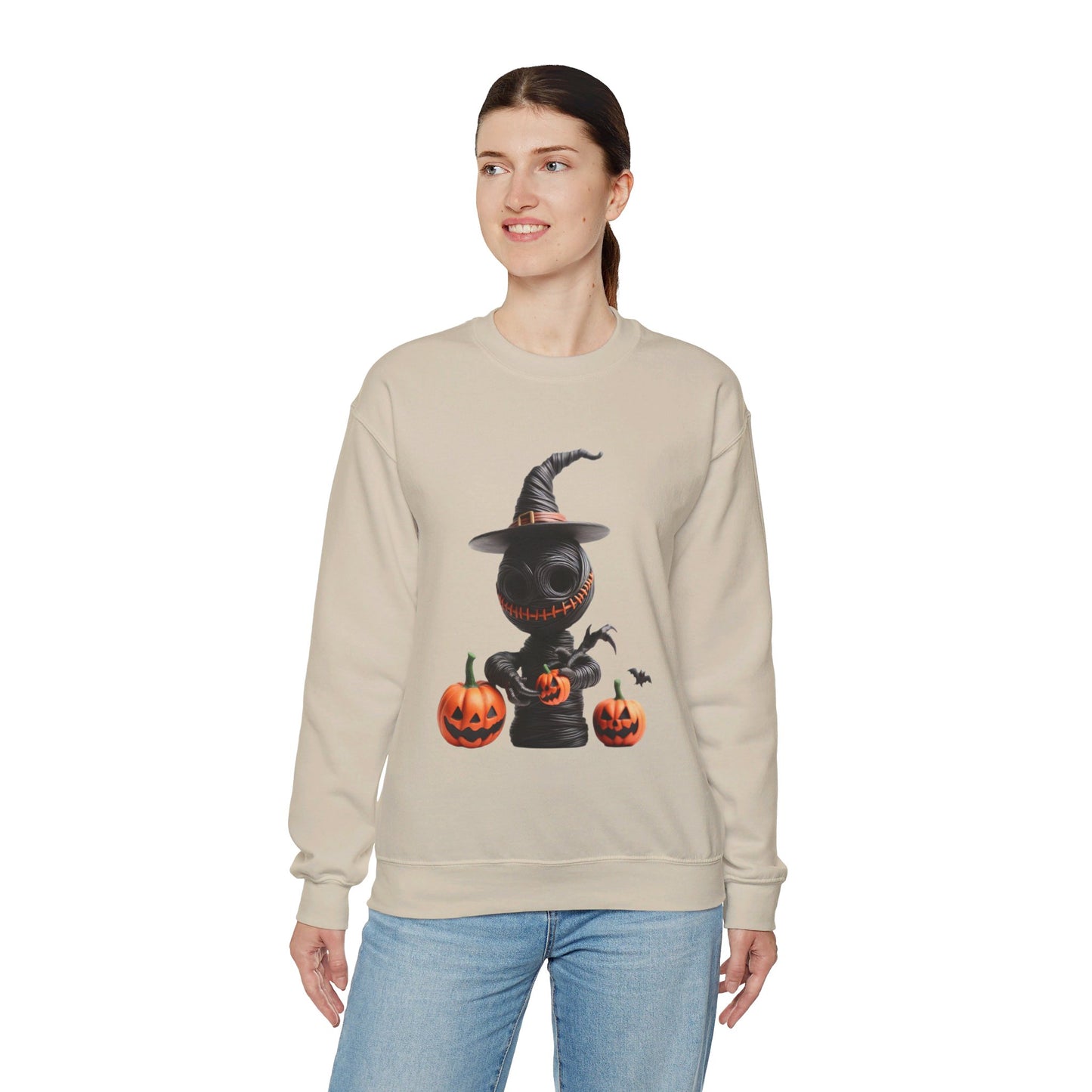 Sudadera unisex de cuello redondo de mezcla pesada Scary Witch Doll