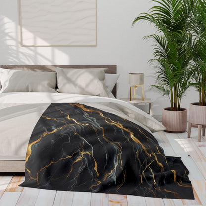 Black, Gold Marble Pattern | Arctic Fleece Blanket