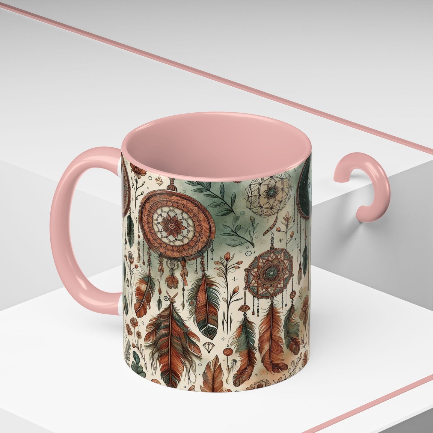 Dreamcatchers, Feathers, and Crescent Moon | Accent Coffee Mug (11oz)