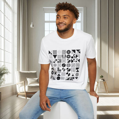 Camiseta unisex suave con diseño geométrico negro