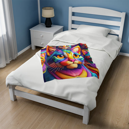 Multicolored Cat | Velveteen Plush Blanket