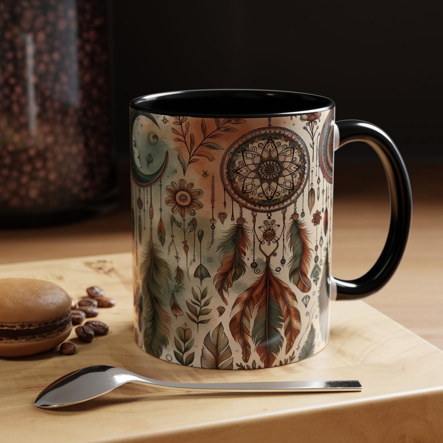 Dreamcatchers, Feathers, and Crescent Moon | Accent Coffee Mug (11oz)