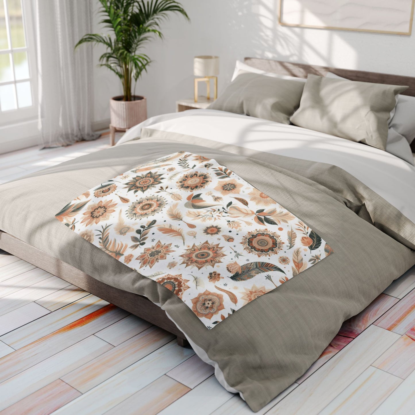 Flower, Feather And Leaves Pattern | Arctic Fleece Blanket