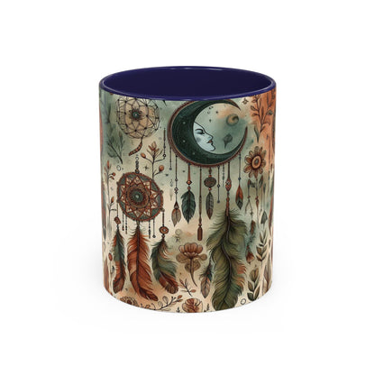 Dreamcatchers, Feathers, and Crescent Moon | Accent Coffee Mug (11oz)