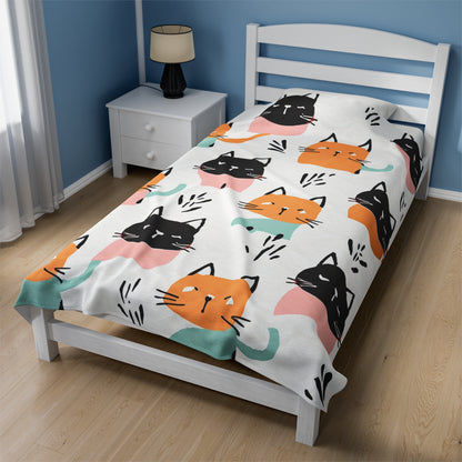 Kitty Pattern | Kid's Velveteen Plush Blanket