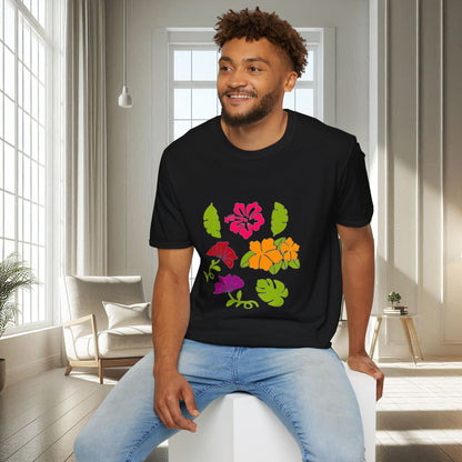 Camiseta unisex suave con flores y hojas