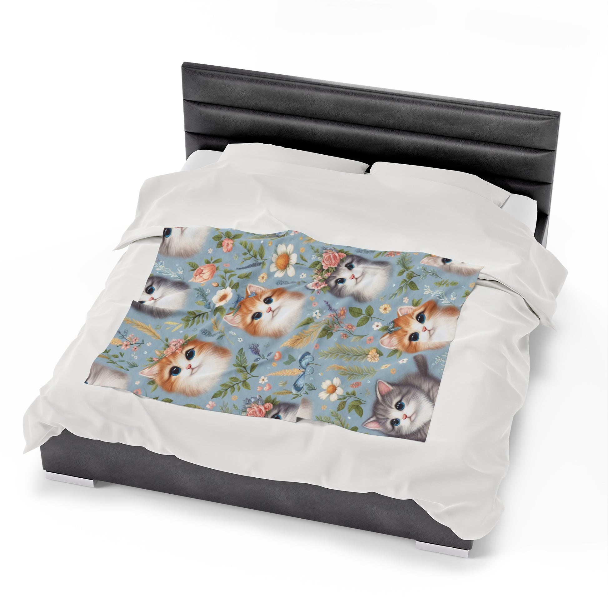 Kittens And Flowers | Kid's Velveteen Plush Blanket