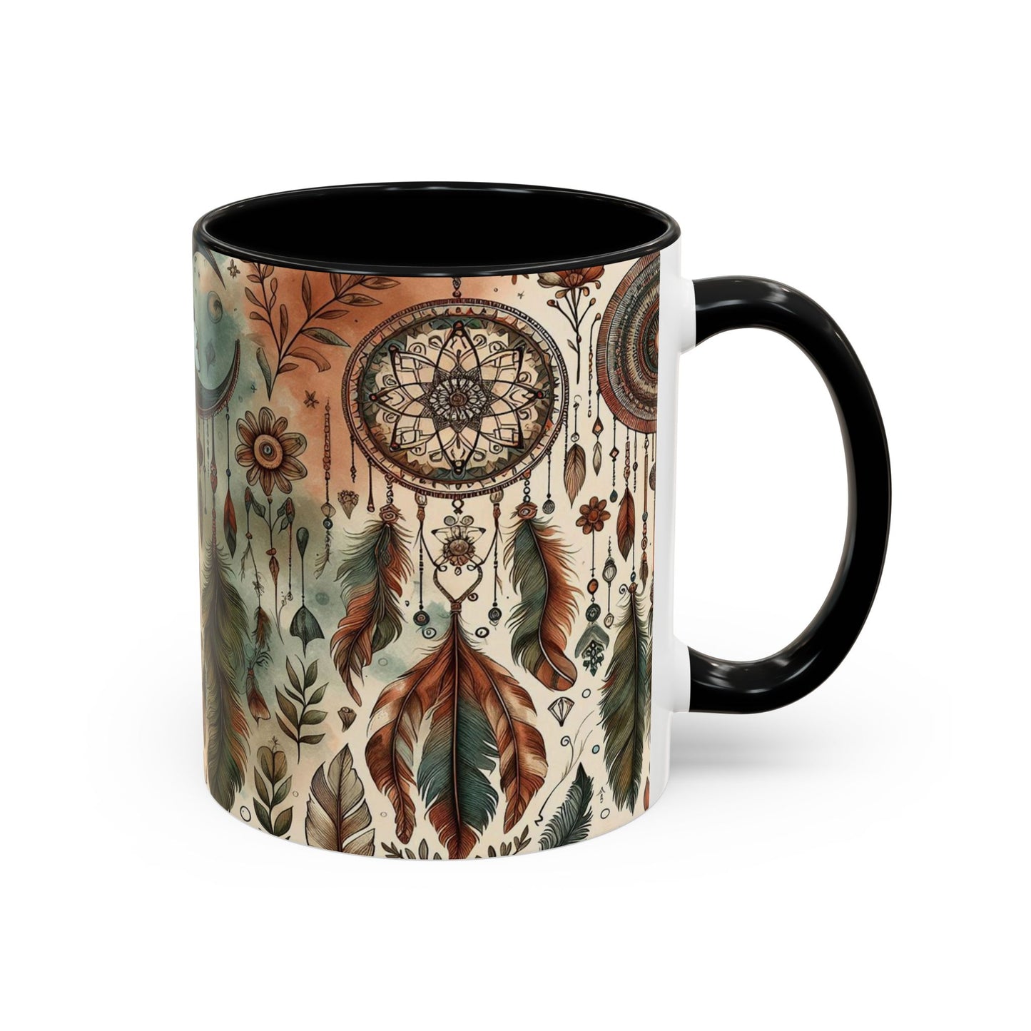 Dreamcatchers, Feathers, and Crescent Moon | Accent Coffee Mug (11oz)