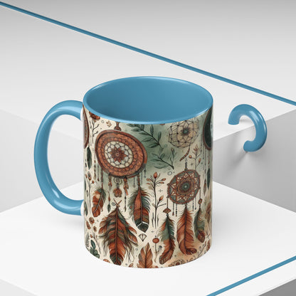 Dreamcatchers, Feathers, and Crescent Moon | Accent Coffee Mug (11oz)