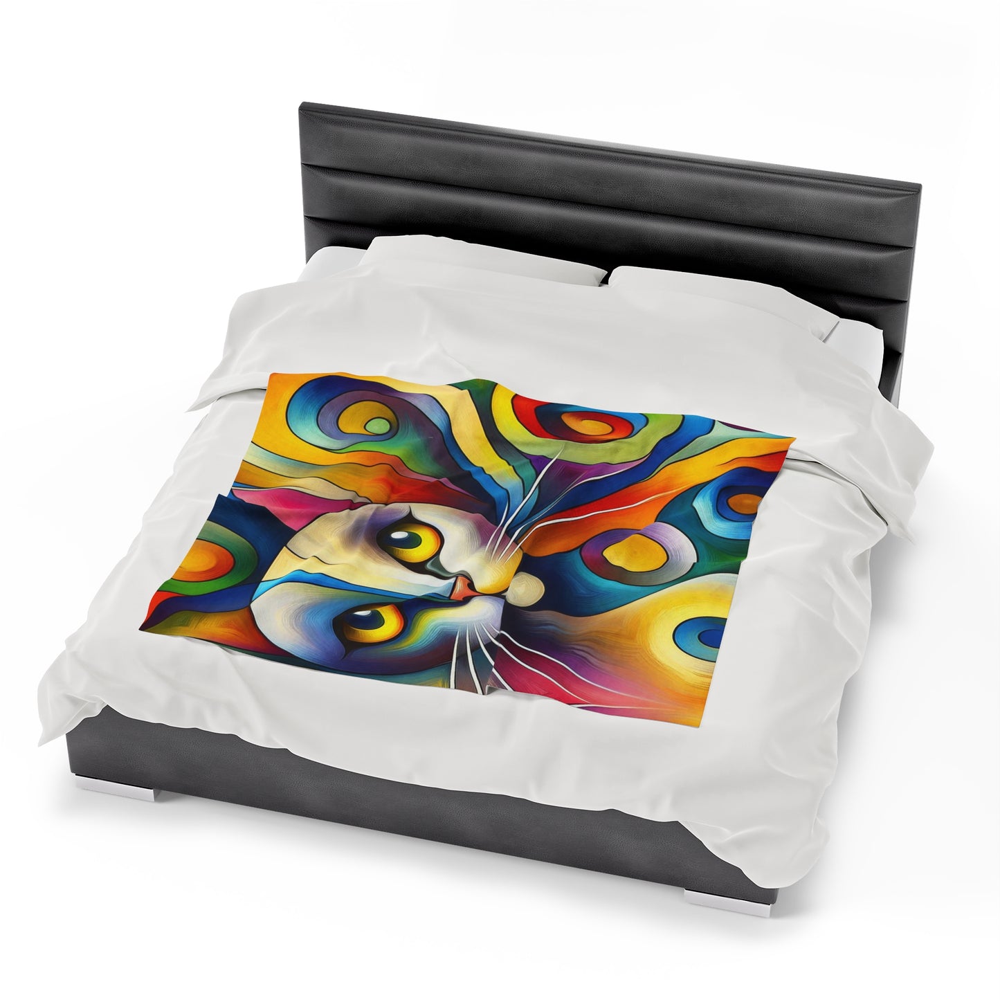 Cat On A Multicolored Background | Velveteen Plush Blanket