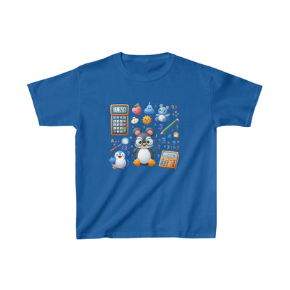 Pingüino aprendiendo matemáticas | Camiseta de algodón pesado para niños