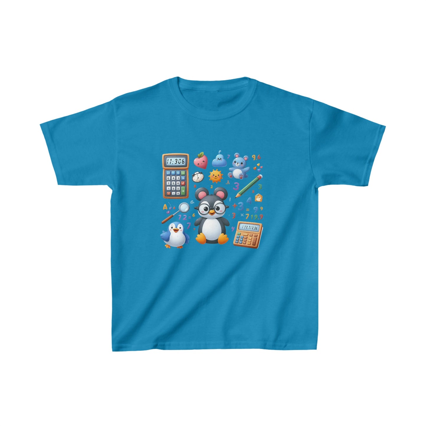 Pingüino aprendiendo matemáticas | Camiseta de algodón pesado para niños