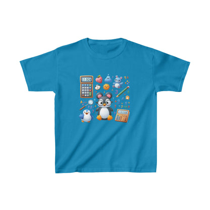 Pingüino aprendiendo matemáticas | Camiseta de algodón pesado para niños