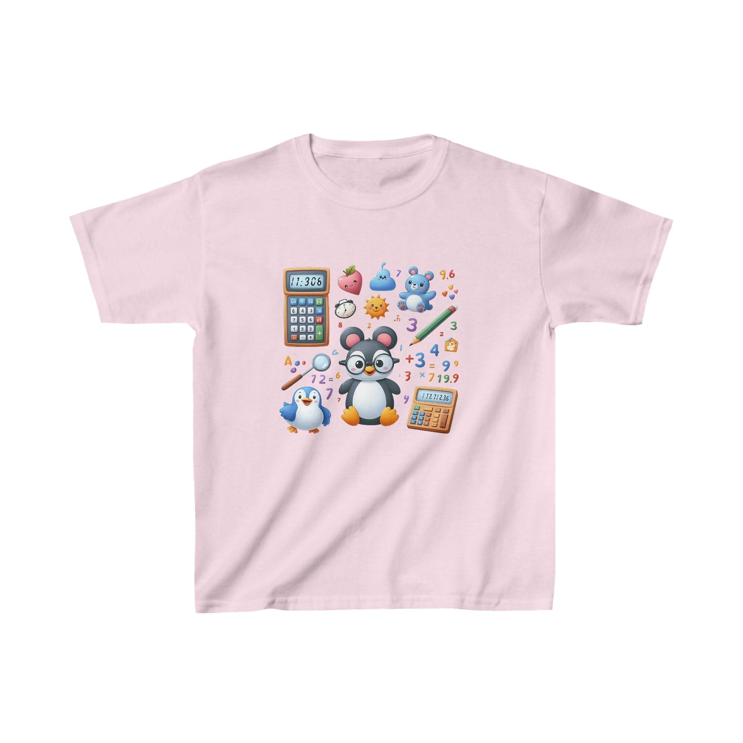 Pingüino aprendiendo matemáticas | Camiseta de algodón pesado para niños