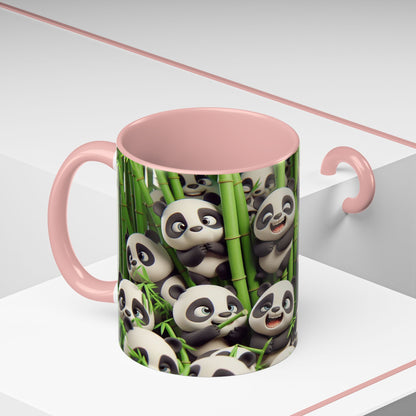 Pandas ludiques avec du bambou | Tasse à café Accent (11 oz)