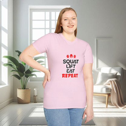 Squat Lift Eat Repeat | T-shirt doux unisexe