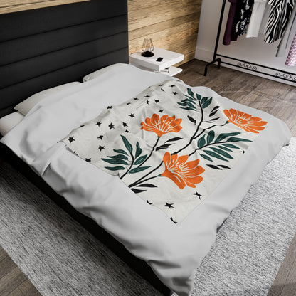 Flower And Fern Design | Velveteen Plush Blanket