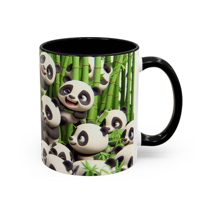 Pandas ludiques avec du bambou | Tasse à café Accent (11 oz)