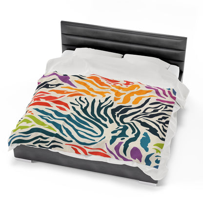 Colored Zebra Pattern | Velveteen Plush Blanket