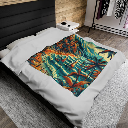 Ocean, Mountains, Beach | Velveteen Plush Blanket