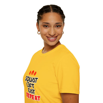 Squat Lift Eat Repeat | T-shirt doux unisexe