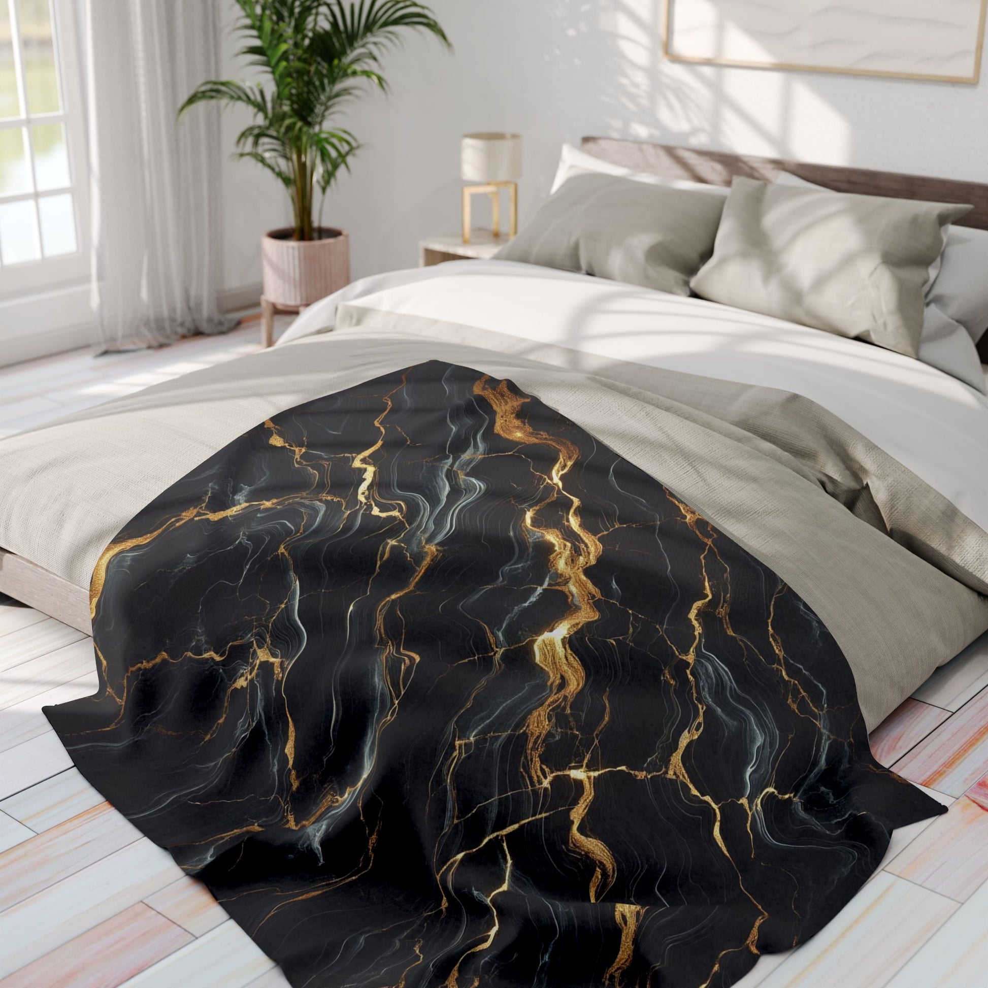 Black, Gold Marble Pattern | Arctic Fleece Blanket