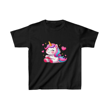 Unicornio con corazones | Camiseta de algodón pesado para niños