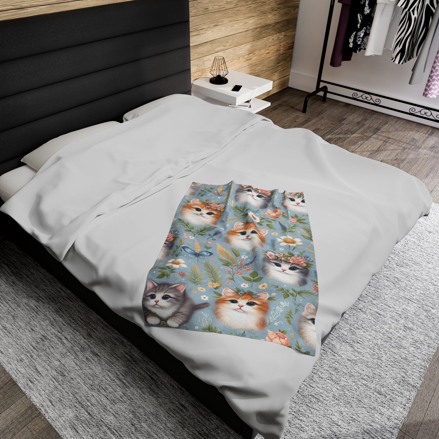 Kittens And Flowers | Kid's Velveteen Plush Blanket