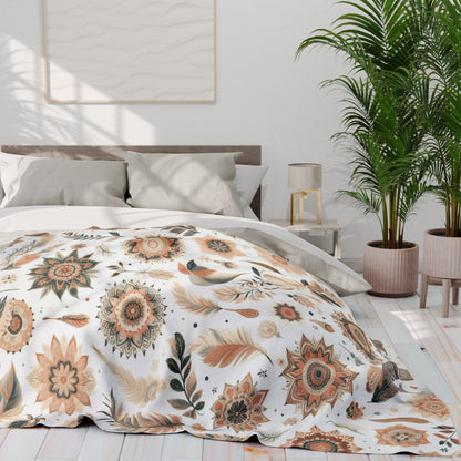 Flower, Feather And Leaves Pattern | Arctic Fleece Blanket