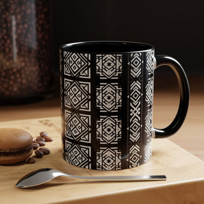 Black, White Geometric Pattern | Accent Coffee Mug (11oz)