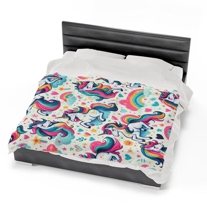 Unicorn And Rainbows | Kid's Velveteen Plush Blanket