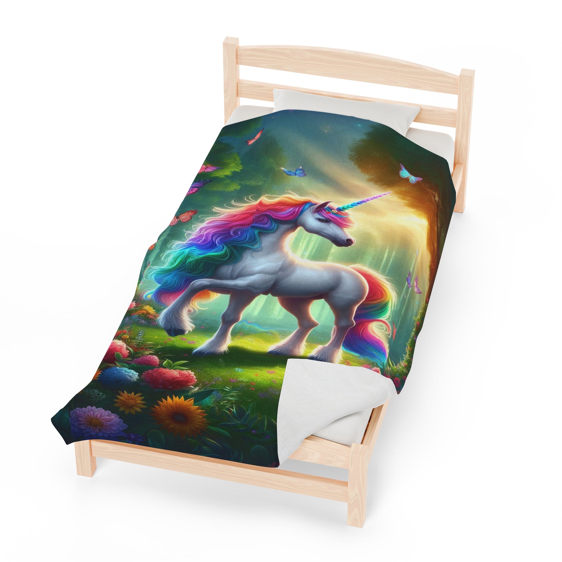 Unicorn In A Surreal Background | Kid's Velveteen Plush Blanket