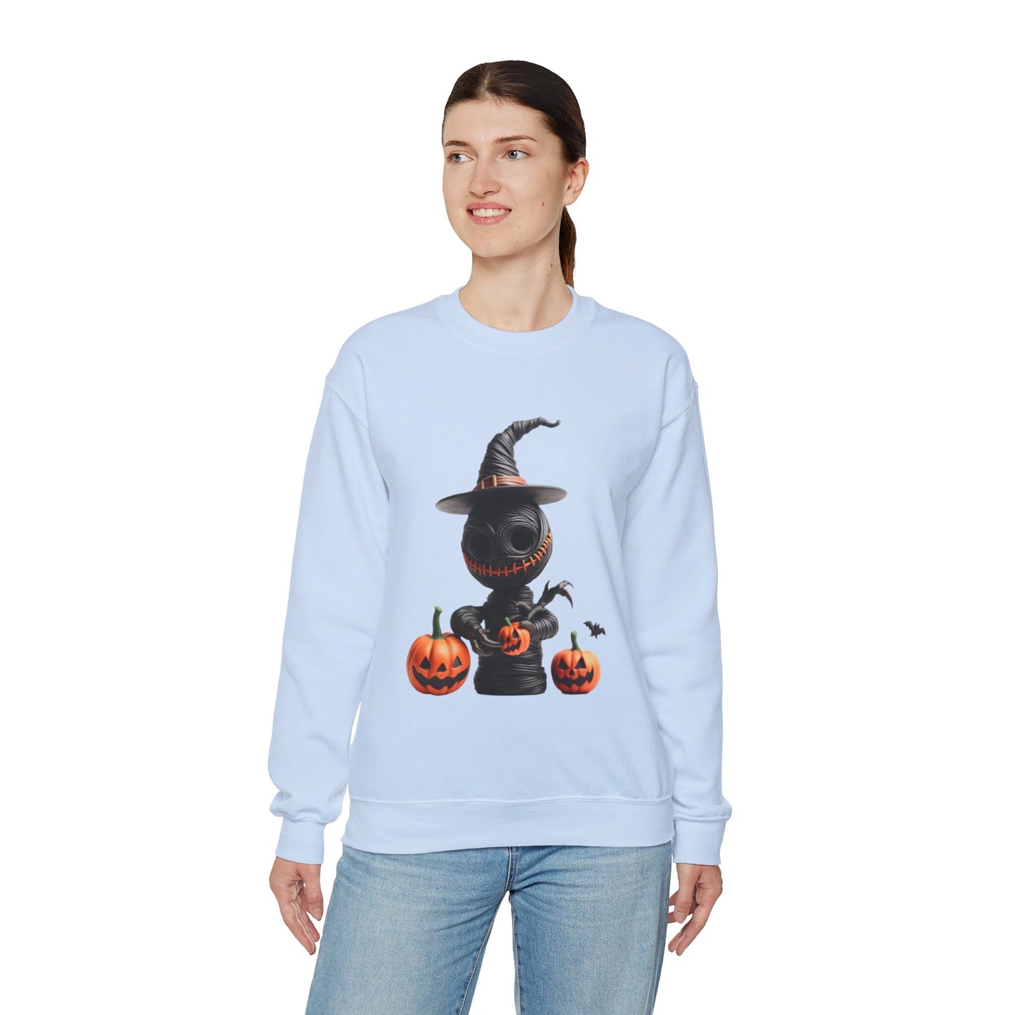 Sudadera unisex de cuello redondo de mezcla pesada Scary Witch Doll