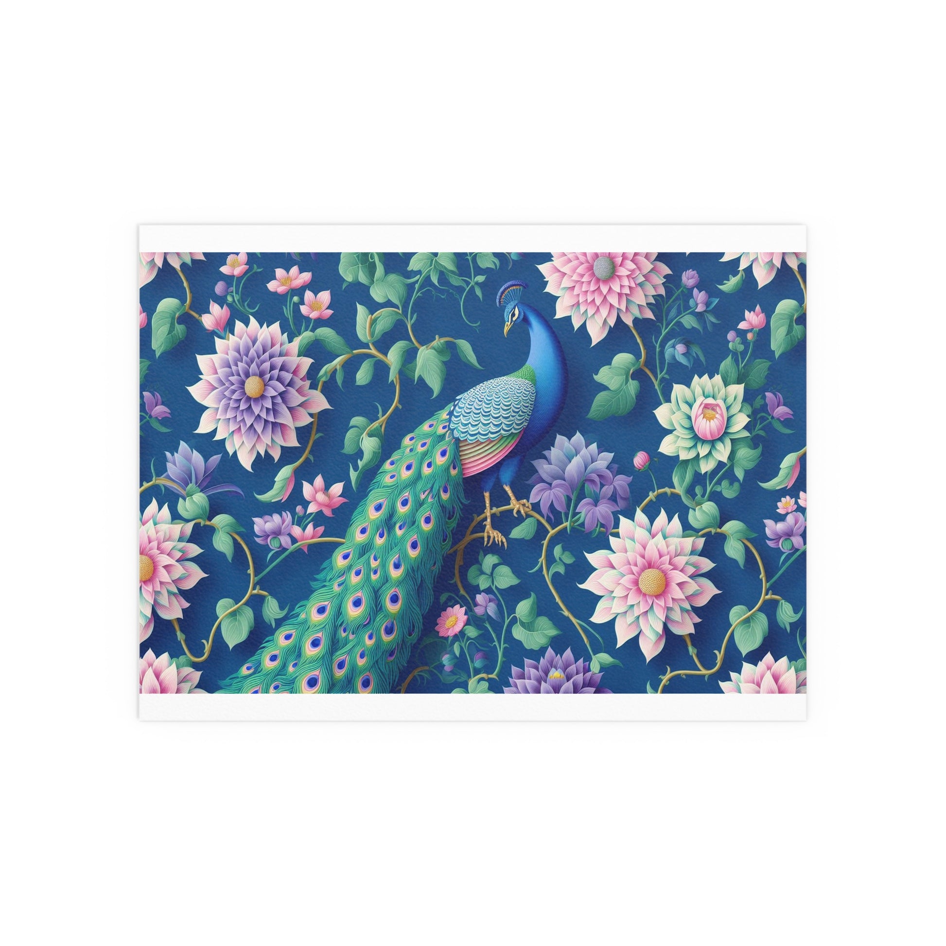 Beautiful Peacock on a Floral Background | Indoor and Outdoor Silk Poster