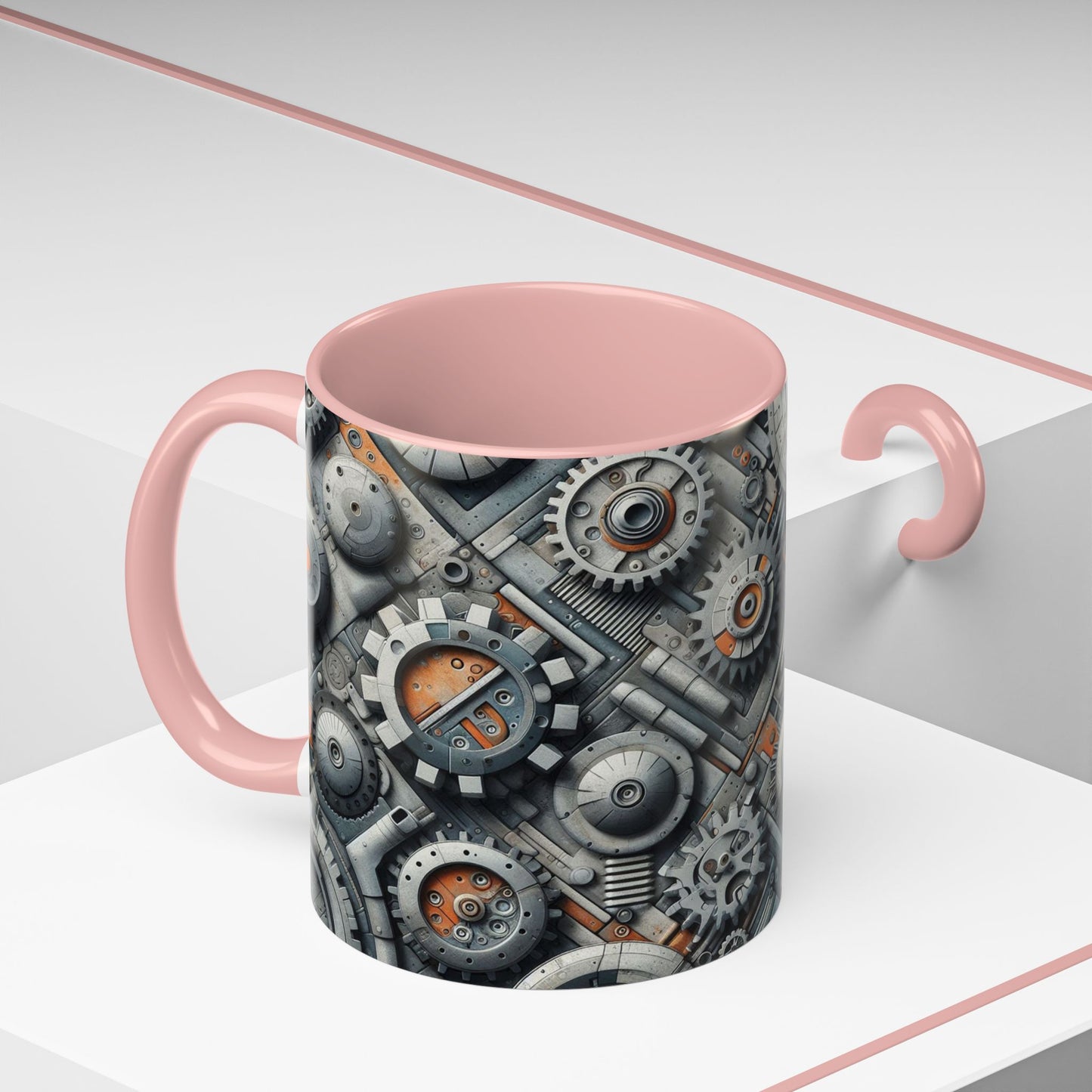 Engranajes, ruedas dentadas y tuberías en 3D | Taza de café con detalles (11 oz)