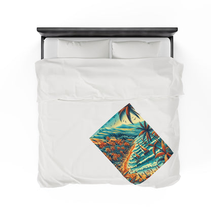 Ocean, Mountains, Beach | Velveteen Plush Blanket