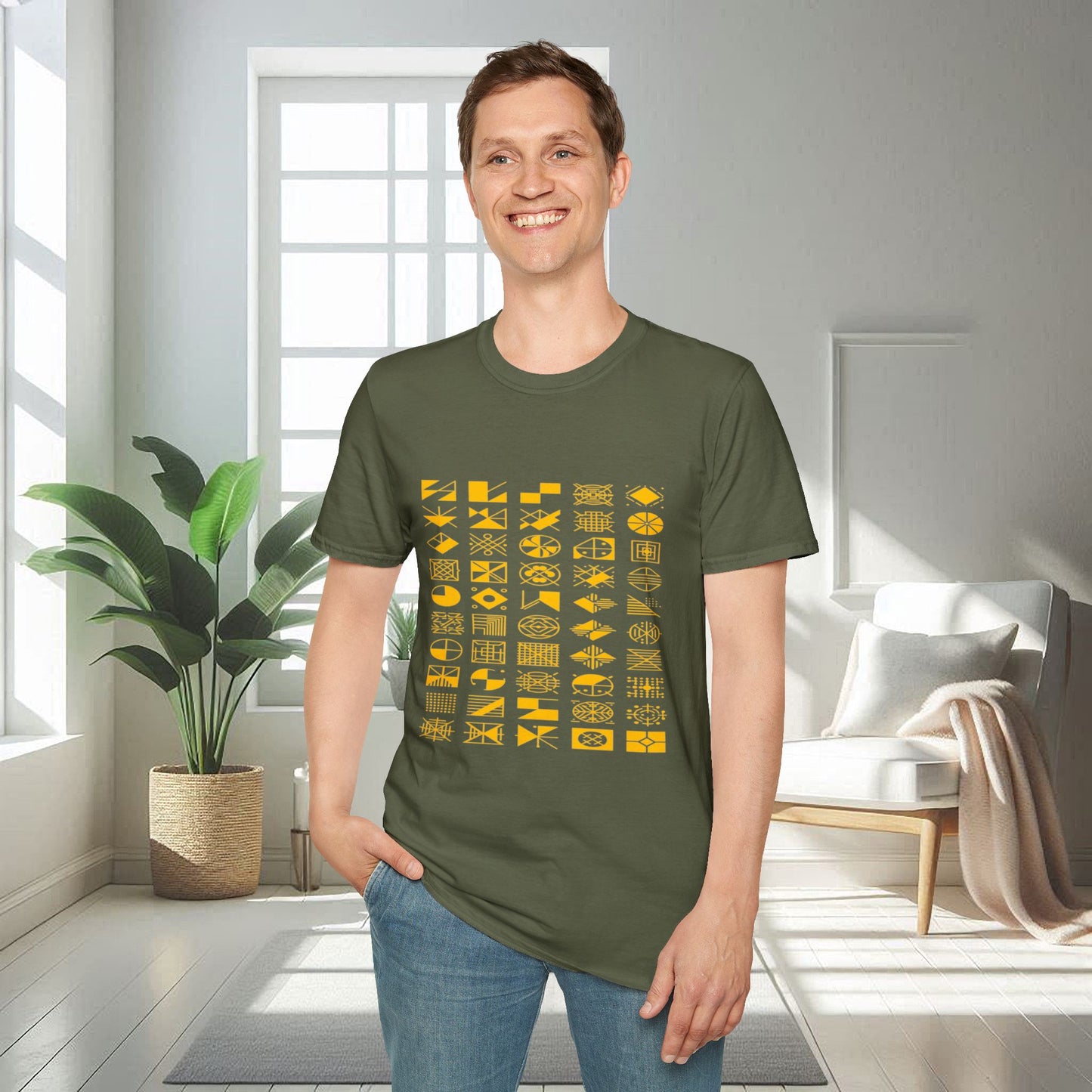 Camiseta unisex suave con diseño geométrico