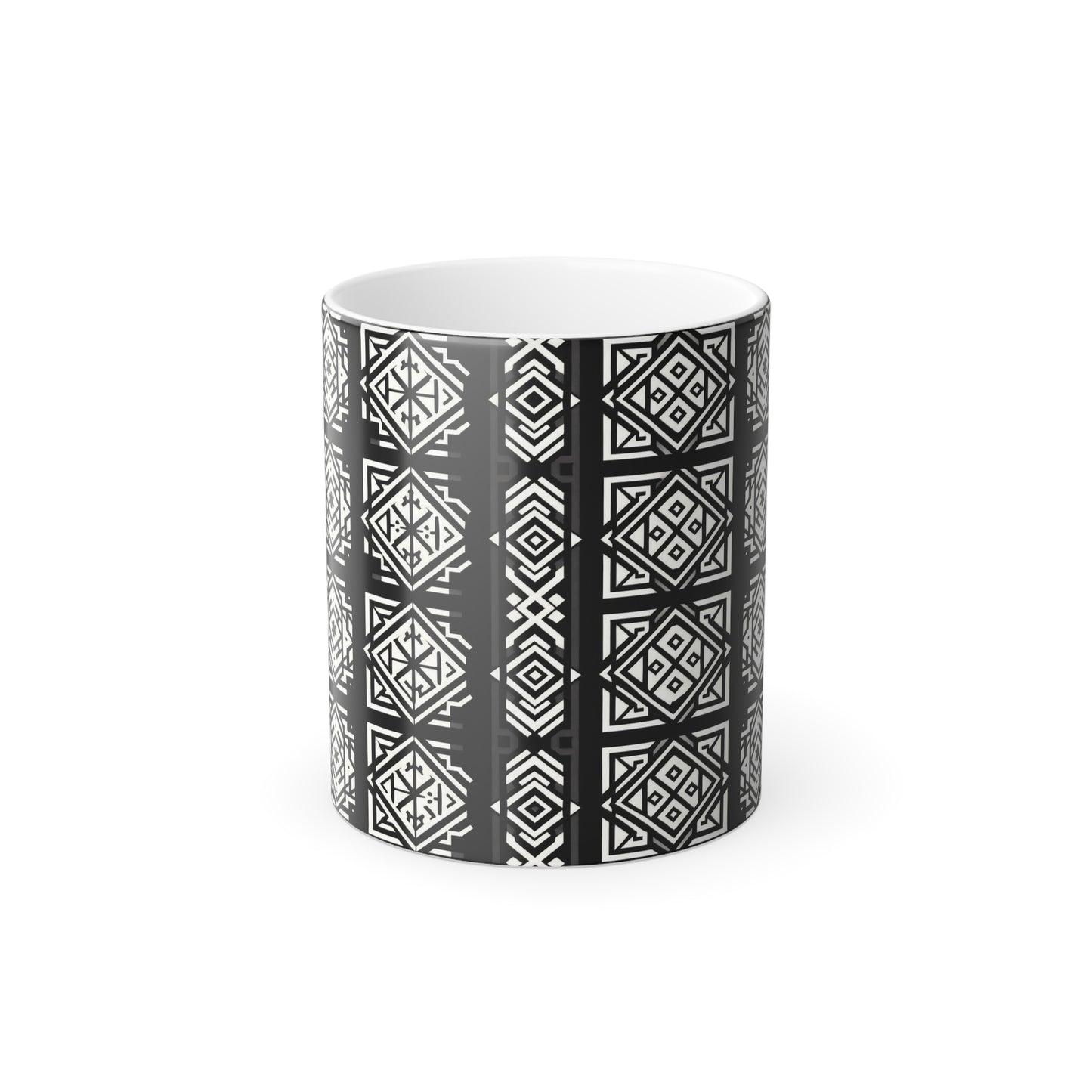 Black, White Geometric Pattern | Color Morphing Mug, 11oz