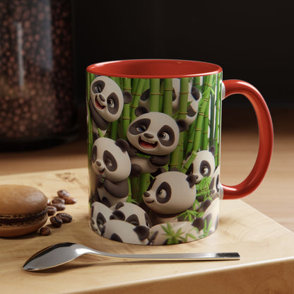 Pandas ludiques avec du bambou | Tasse à café Accent (11 oz)