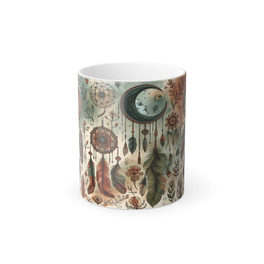 Dreamcatchers, Feathers, and Crescent Moon | Color Morphing Mug, 11oz