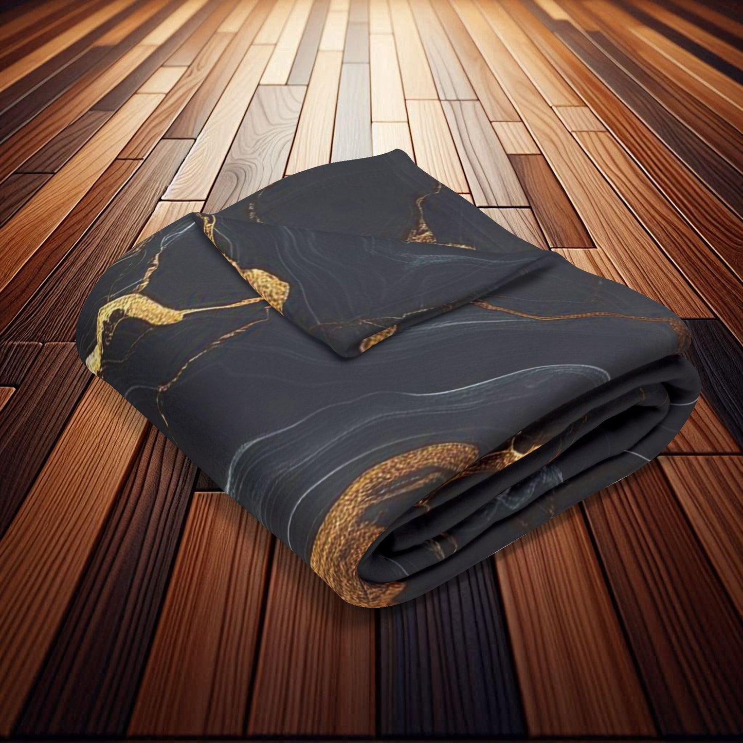 Black, Gold Marble Pattern | Arctic Fleece Blanket