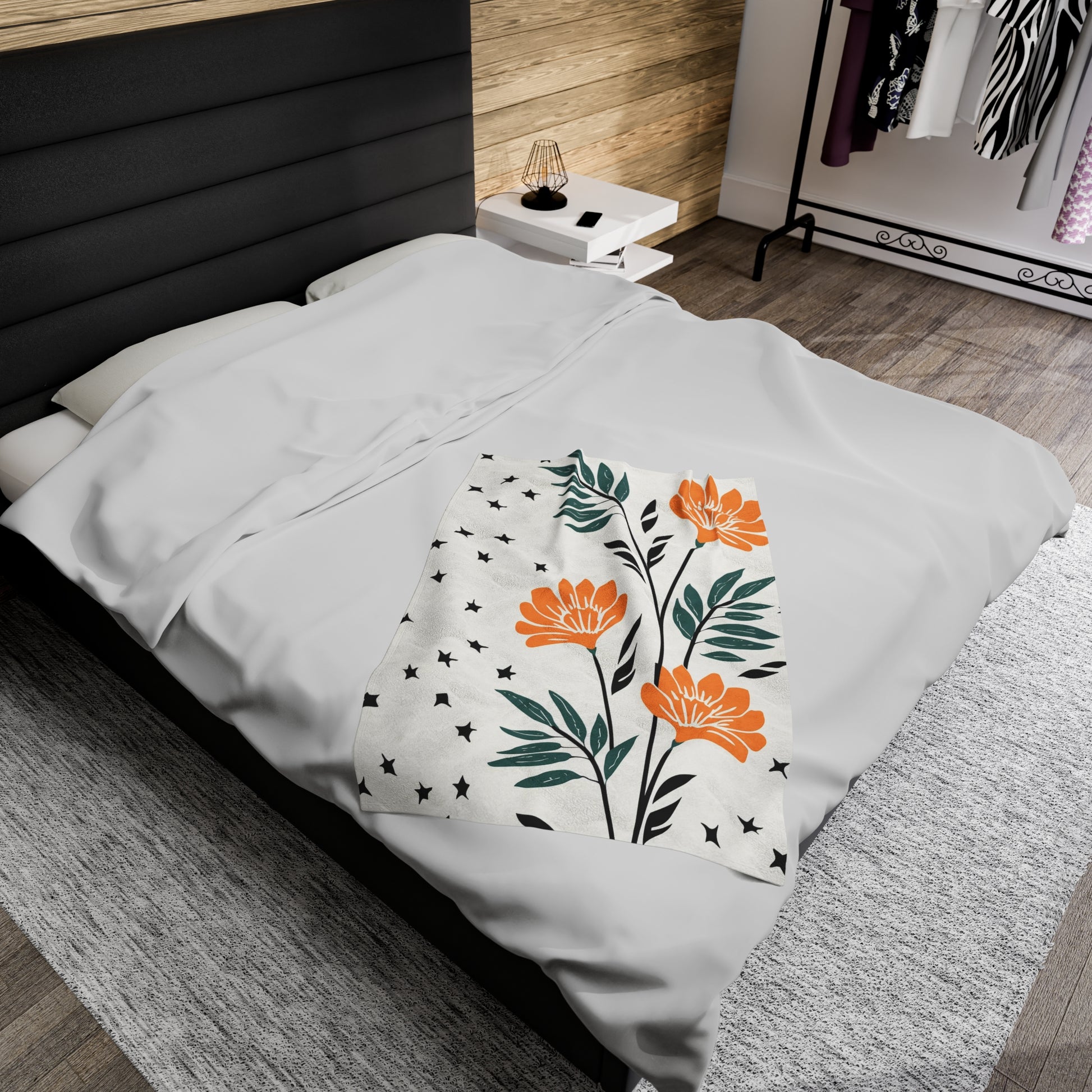 Flower And Fern Design | Velveteen Plush Blanket