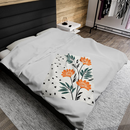 Flower And Fern Design | Velveteen Plush Blanket